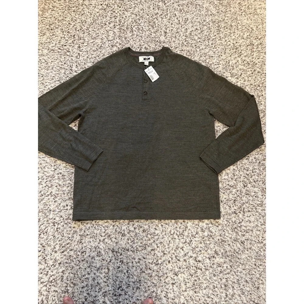 Joseph Abboud Mens Sweater Sz L Merino Wool Blend Pullover 1/3 Button New Oliv